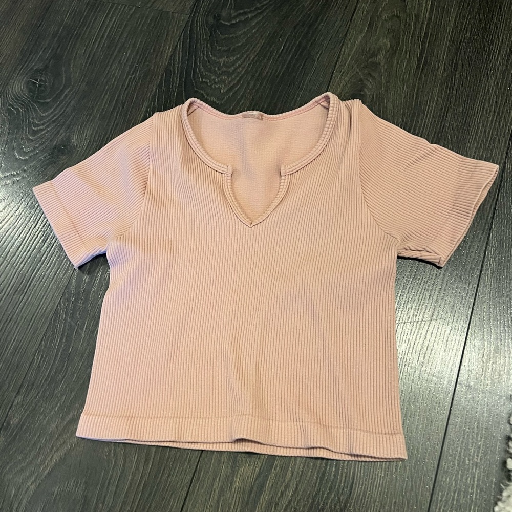 Pastel Pink V-Neck Fitted Tshirt